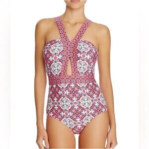 Laundry By Shelli Segal Women's One Piece Swimsuit Small Pink Geometric